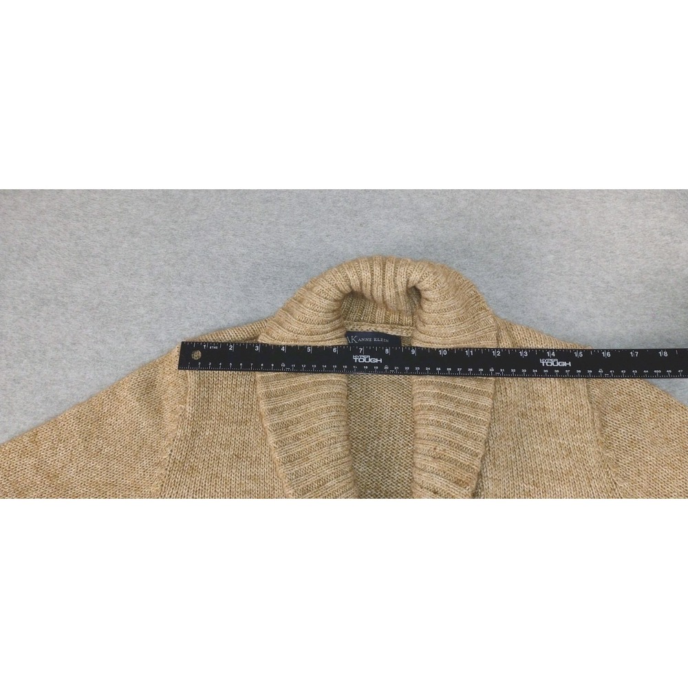 Ak Anne Klein Wool Blend Cardigan Women's LG Camel Knit Sweater Chunky Belted - Picture 10 of 11